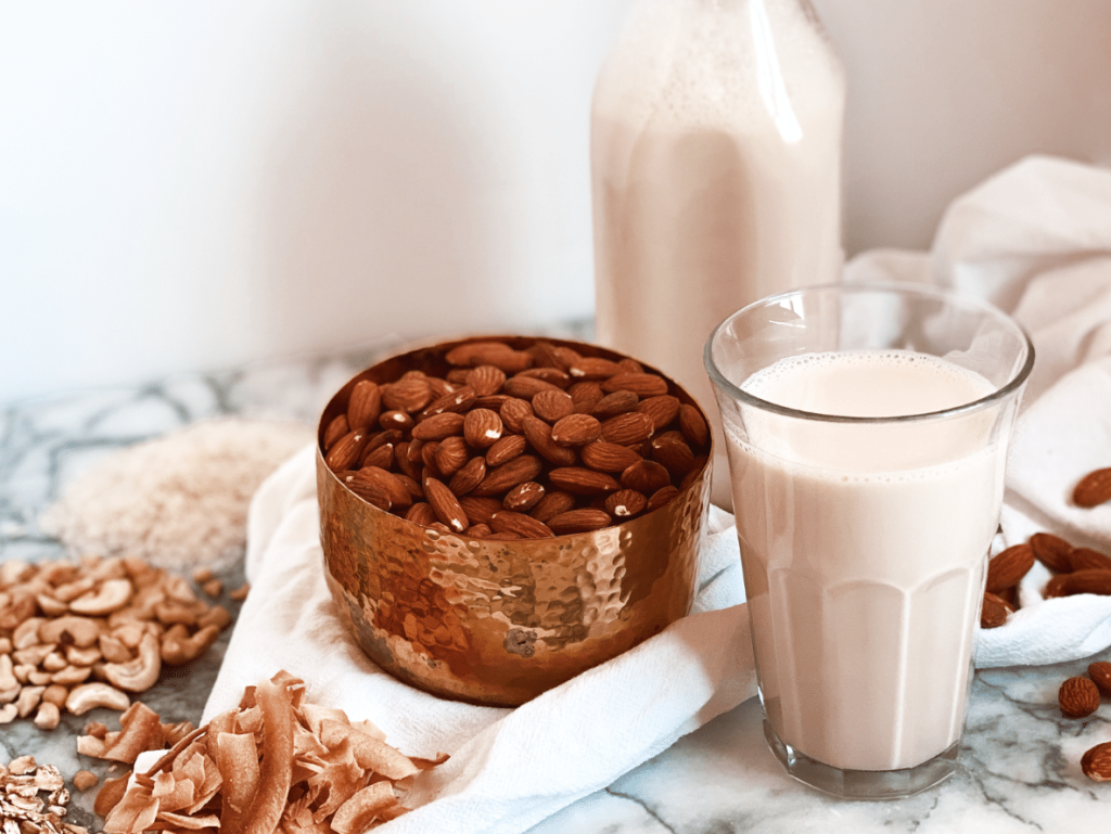 Nutrition or a balanced diet for a person 6 nuts and milk