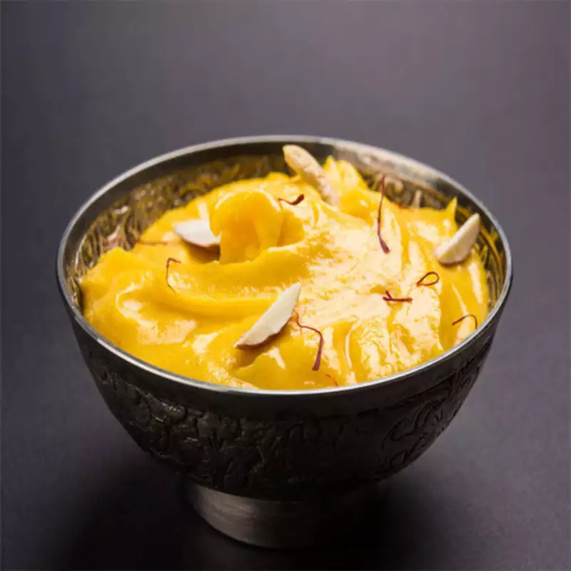 mouth-watering Indian desserts (mango shrikhand)